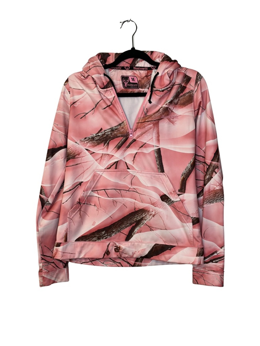 Huntworth Pink Camo Hoodie Womens Medium 1/4 Zip Fleece‎ Lined
